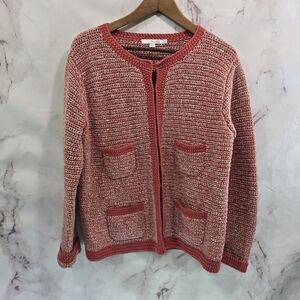 Boden Sweater Womens 14 Large Pink Blazer Coatigan Knit Crochet Pockets Jacket